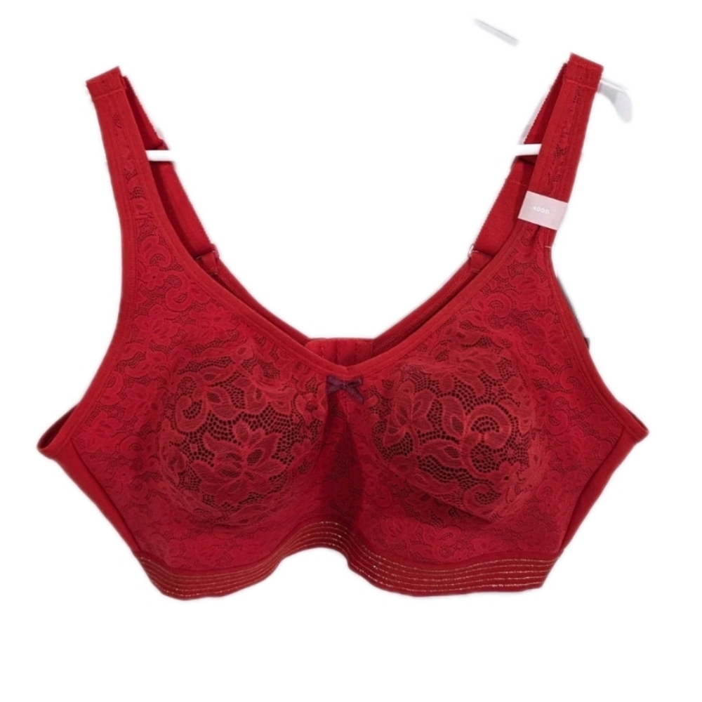 Cacique Unlined Full Coverage Bra 40DD Women Wire Free NEW Cotton red